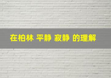 在柏林 平静 寂静 的理解